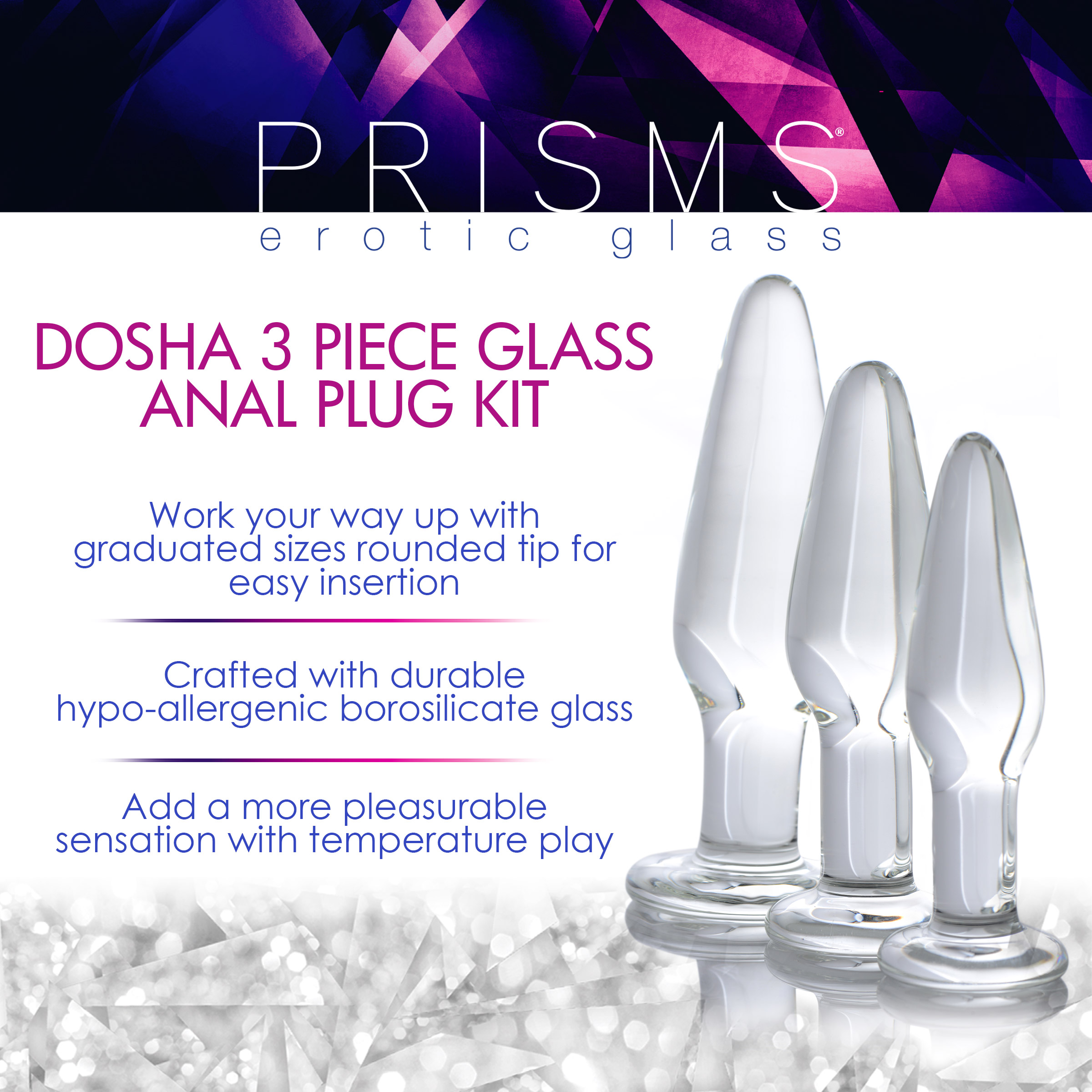 Dosha 3 Piece Glass Anal Plug Kit