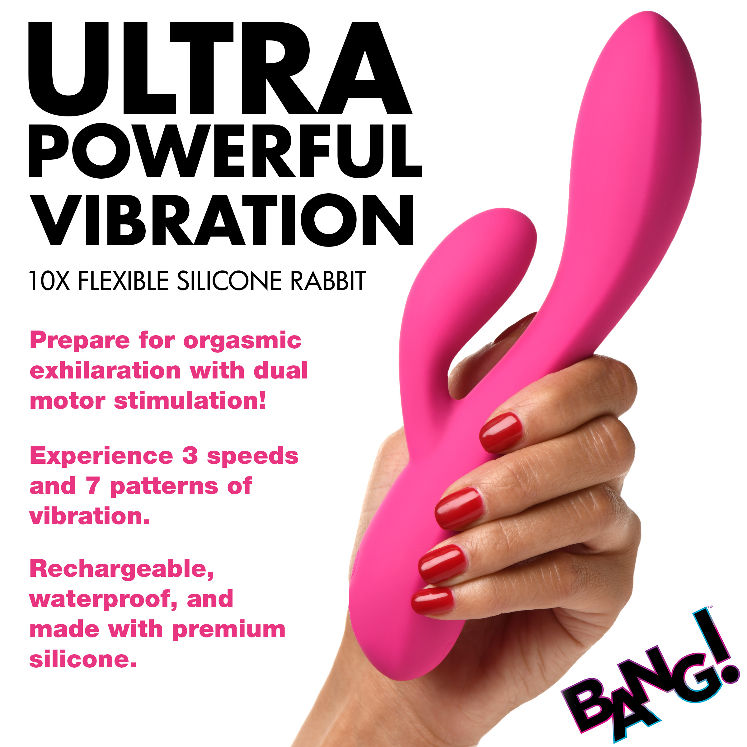 10X Flexible Silicone Rabbit Vibrator – Pink