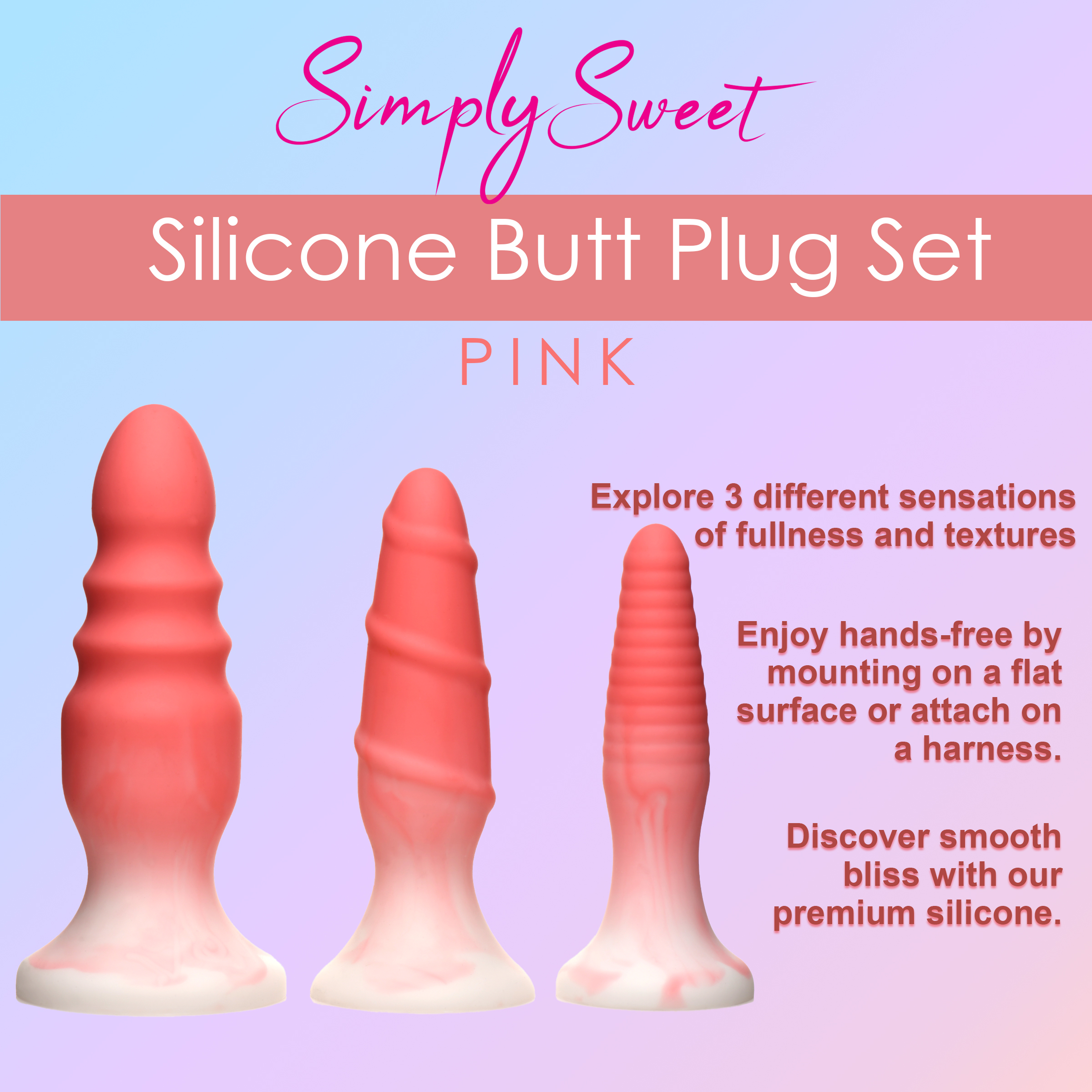3 Piece Silicone Butt Plug Set – Pink