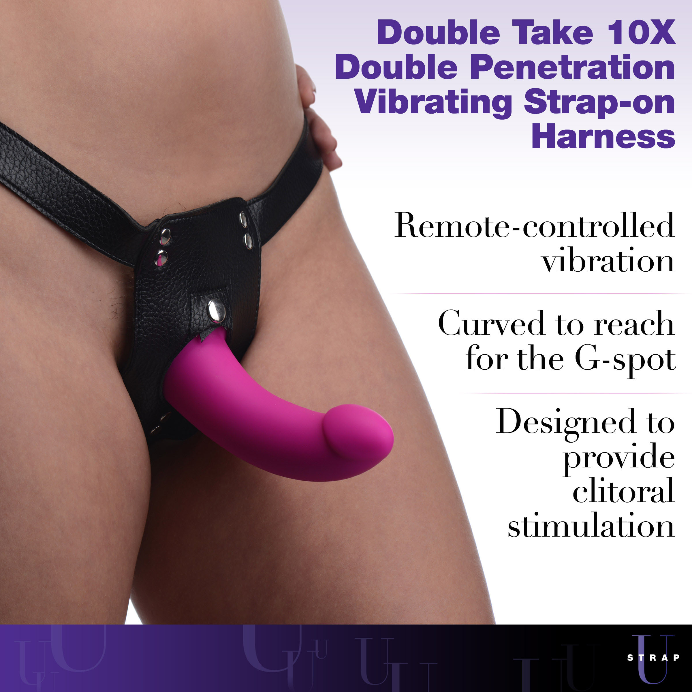Double Take 10X Double Penetration Vibrating Strap-on Harness – Purple