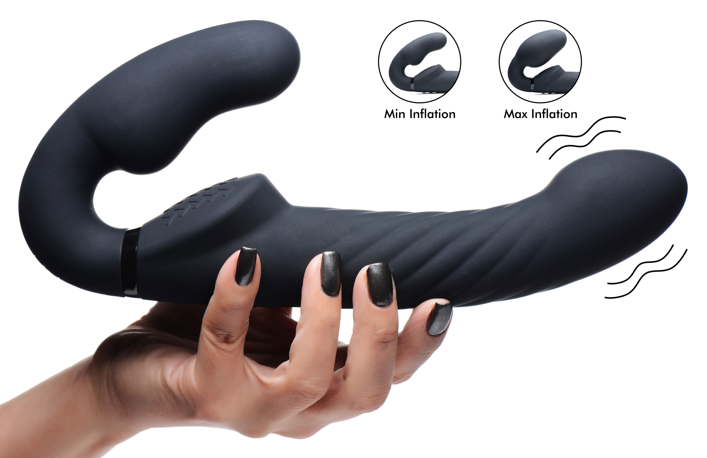 Ergo-Fit Twist Inflatable Vibrating Silicone Strapless Strap-on – Black