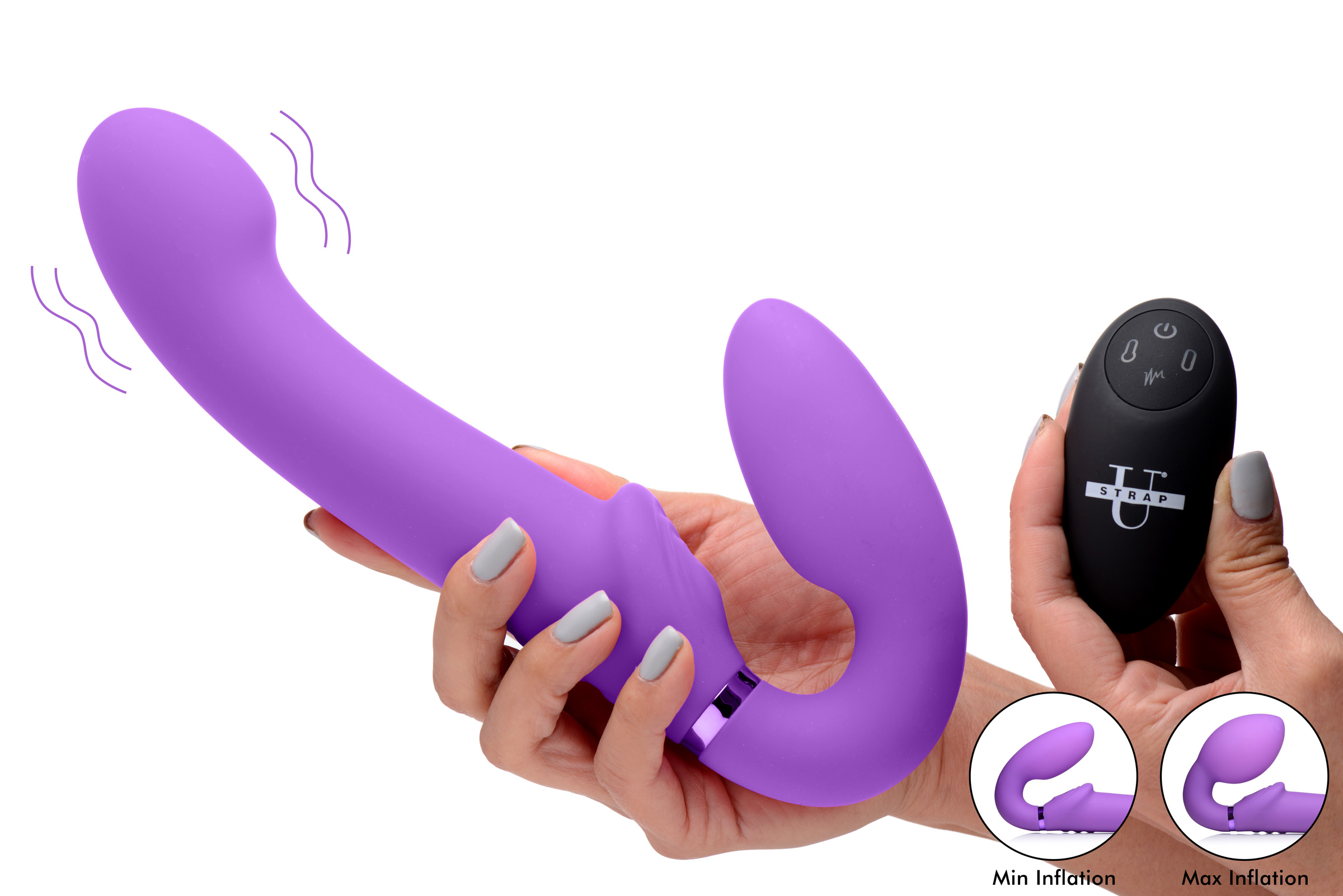 10X Remote Control Ergo-Fit G-Pulse Inflatable and Vibrating Strapless Strap-on – Purple