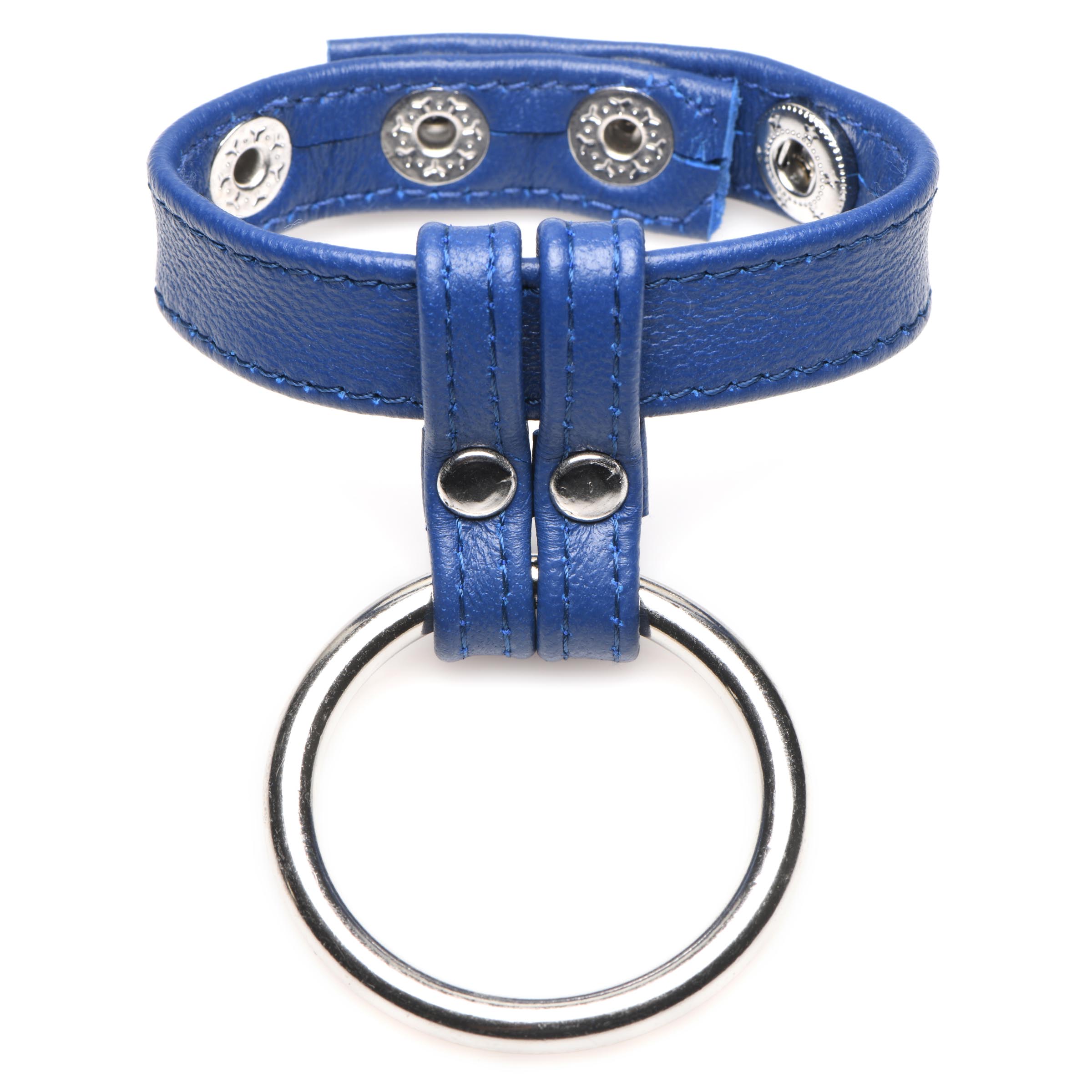 Leather and Steel Cock and Ball Ring – Blue