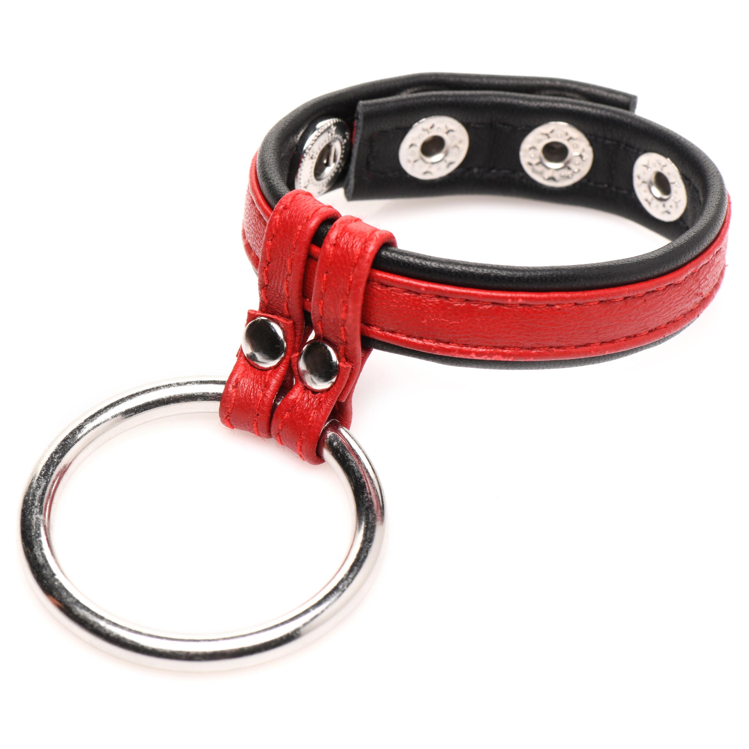 Leather and Steel Cock and Ball Ring – Red